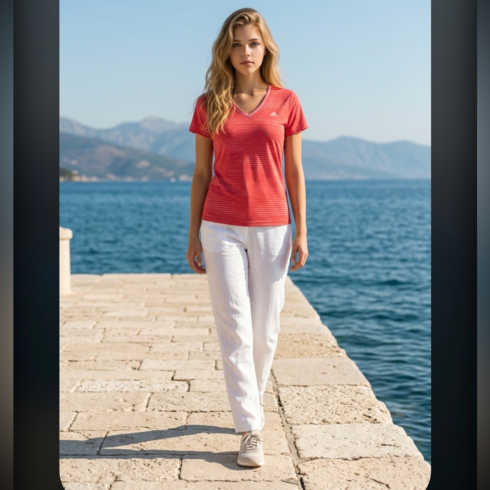 Adidas Neon Pink Striped Ultimate Tee Size L